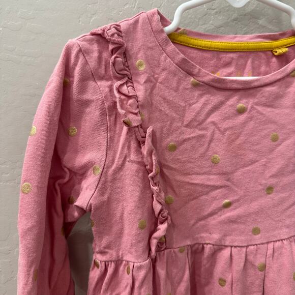 Mini Boden Pink Gold Polka Dot Ruffle Long Sleeve Dress - Picture 3 of 7